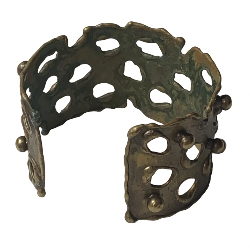 Vintage Brutalist Mid Century Modernist Brass Cuff Woman’s Bracelet Jewelry - Picture 7 of 9